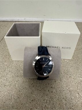Michael Kors Black Dial Watch with Navy MK Strap